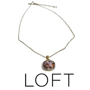LOFT Pink Crystal Pendant Necklace Gold Tone | 17” + Extender